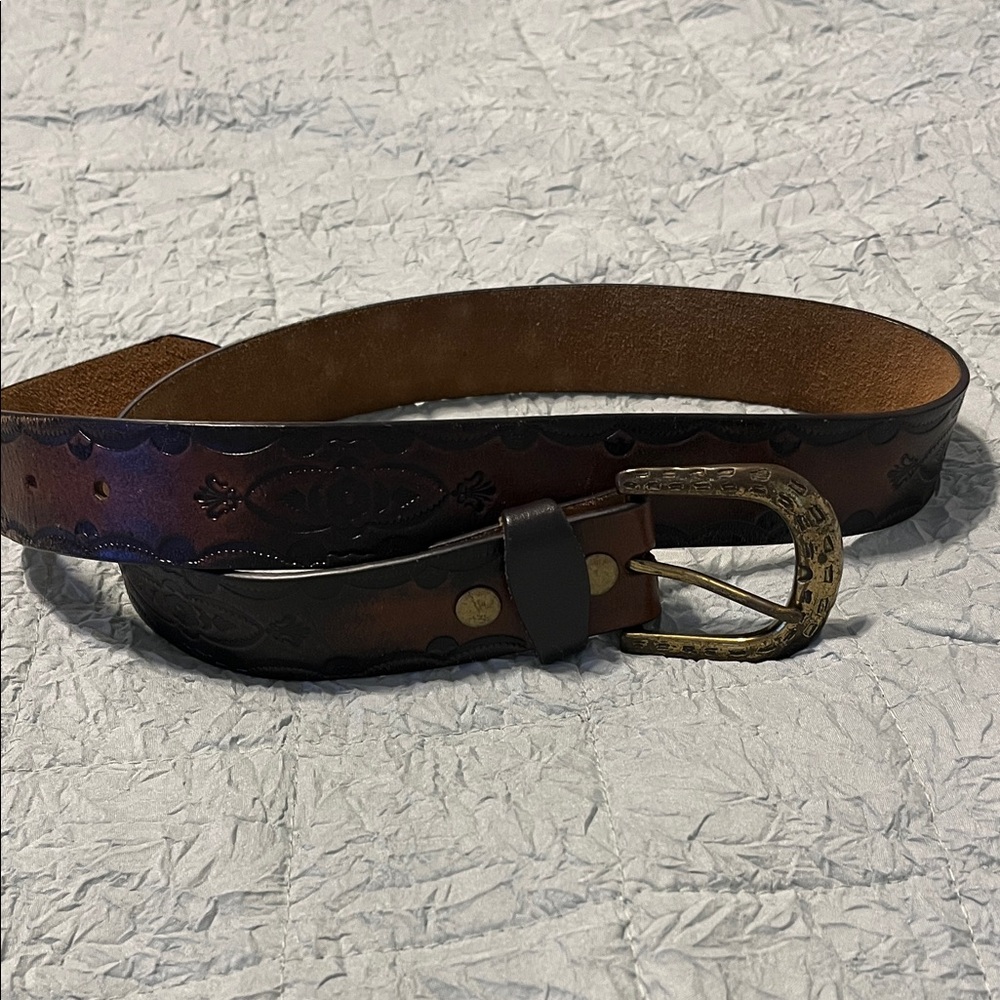 Brown Leather Belt with Gold Buckle